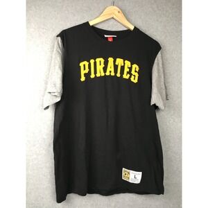 Mitchell Ness Pirates Cooperstown Collection Baseball T Shirt Black Grey Size L